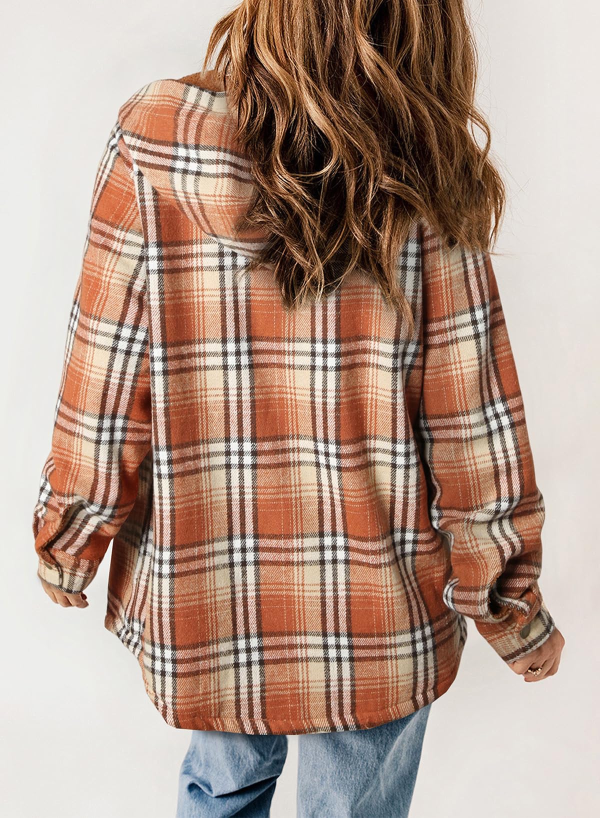 Damen Herbst Jacke Karo Kapuze Langarm Taschen Fleece Futter Style
