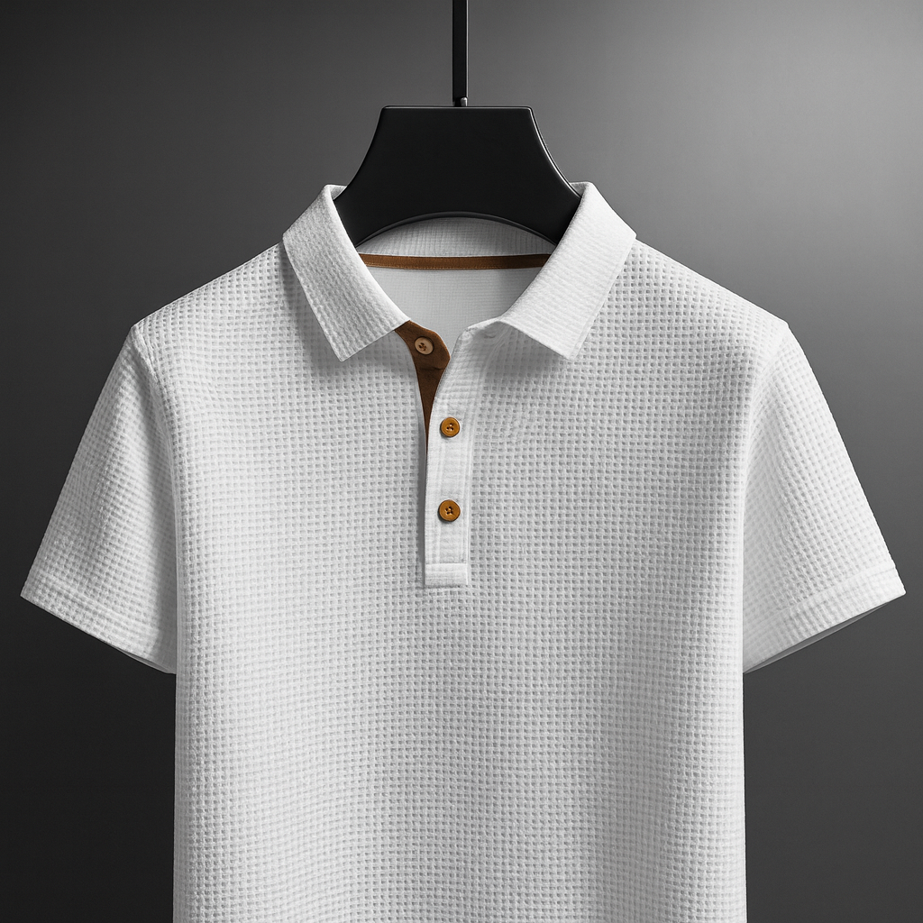 Men's Short-Sleeve Polo Shirt with Turn-Down Collar and Three-Button Placket – Stretch Fit