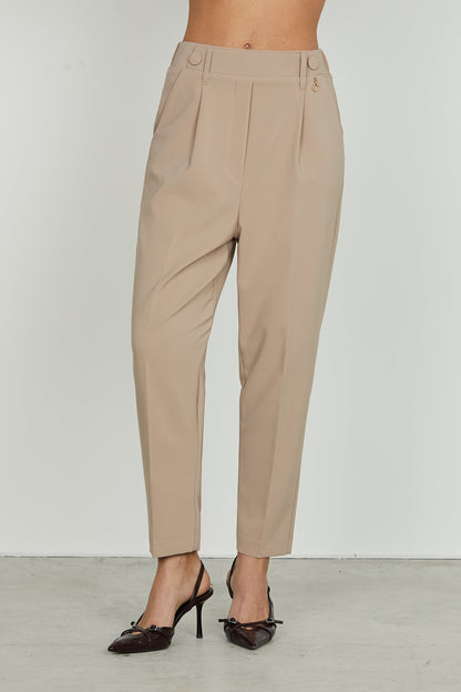 Damen Herbst Hochtaillierte Hose mit Falten und Elastikbund