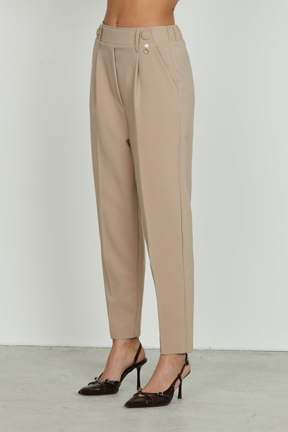 Damen Herbst Hochtaillierte Hose mit Falten und Elastikbund