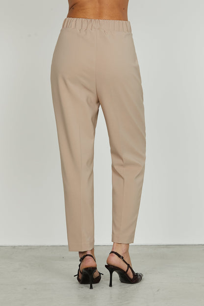 Damen Herbst Hochtaillierte Hose mit Falten und Elastikbund