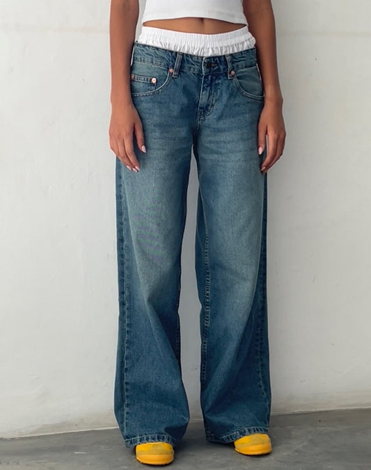 Damen Jeans Extra Weit Low Rise Vintage Waschung