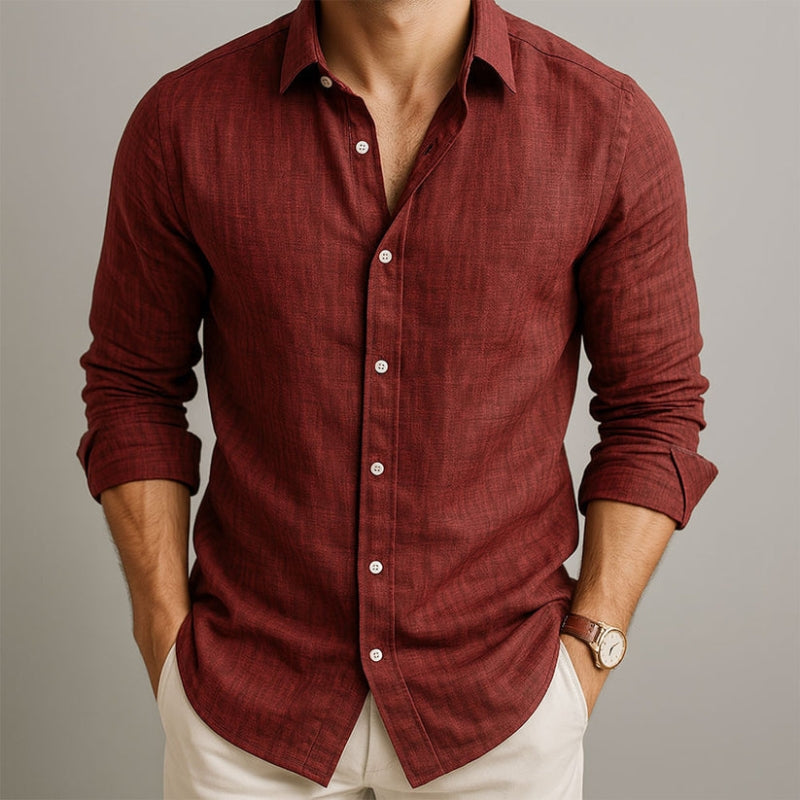 Herren Sommer Hemd mit Knopfleiste – Abgerundeter Saum Lockerer Schnitt