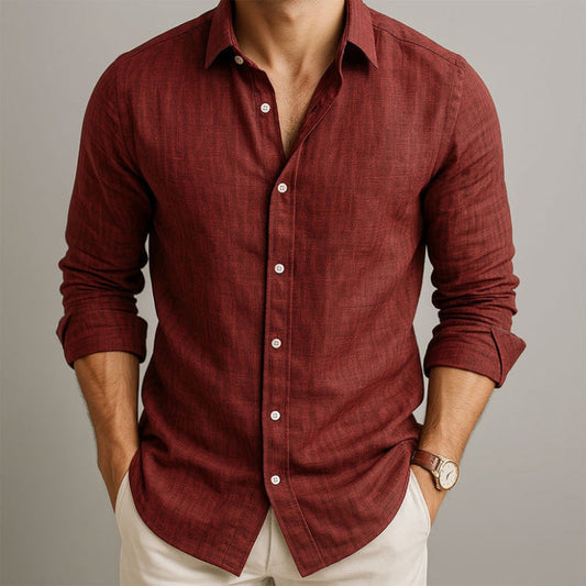 Herren Sommer Hemd mit Knopfleiste – Abgerundeter Saum Lockerer Schnitt