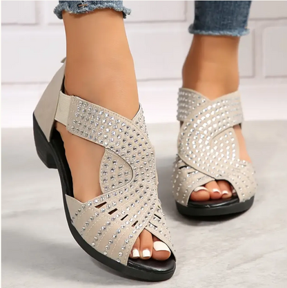 Damen Sommer Sandalen Niedriger Absatz Ausschnittdesign Reißverschluss