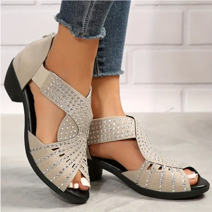 Damen Sommer Sandalen Niedriger Absatz Ausschnittdesign Reißverschluss