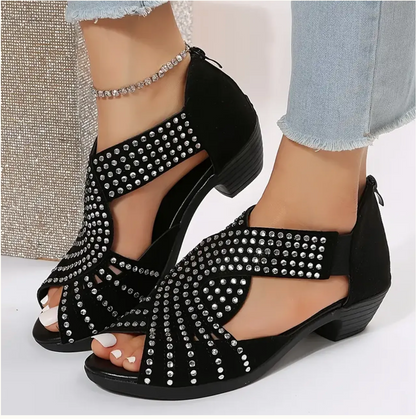 Damen Sommer Sandalen Niedriger Absatz Ausschnittdesign Reißverschluss