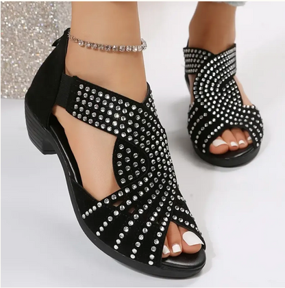 Damen Sommer Sandalen Niedriger Absatz Ausschnittdesign Reißverschluss