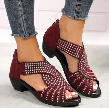 Damen Sommer Sandalen Niedriger Absatz Ausschnittdesign Reißverschluss