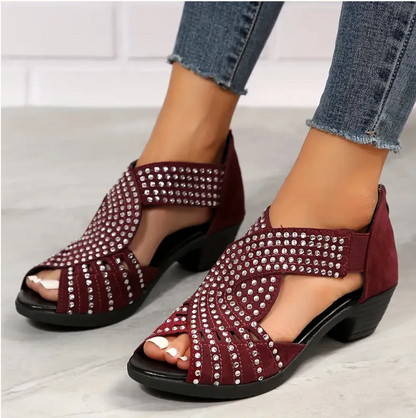 Damen Sommer Sandalen Niedriger Absatz Ausschnittdesign Reißverschluss