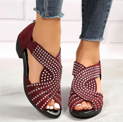 Damen Sommer Sandalen Niedriger Absatz Ausschnittdesign Reißverschluss