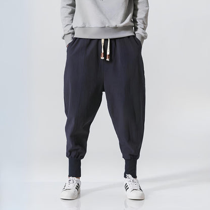 Men's Trousers with Low Crotch, Elastic Waistband, and Ankle Cuffs