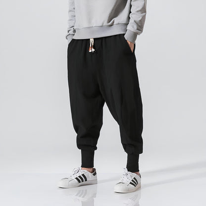 Men's Trousers with Low Crotch, Elastic Waistband, and Ankle Cuffs