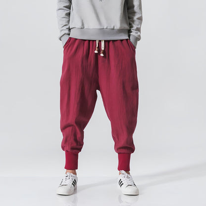 Men's Trousers with Low Crotch, Elastic Waistband, and Ankle Cuffs