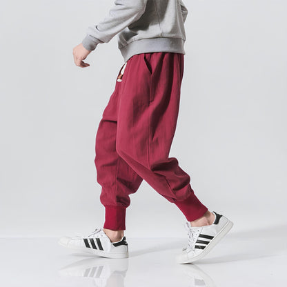 Men's Trousers with Low Crotch, Elastic Waistband, and Ankle Cuffs