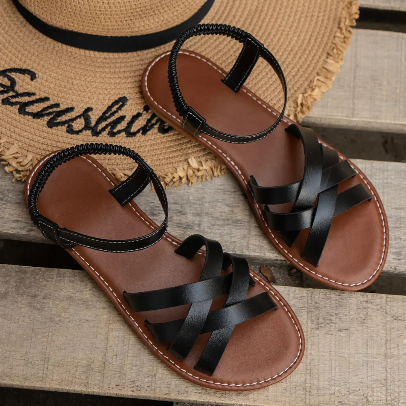 Women's summer sandals with braided straps, cushioned footbed, flexible ankle