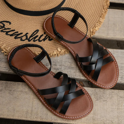 Women's summer sandals with braided straps, cushioned footbed, flexible ankle