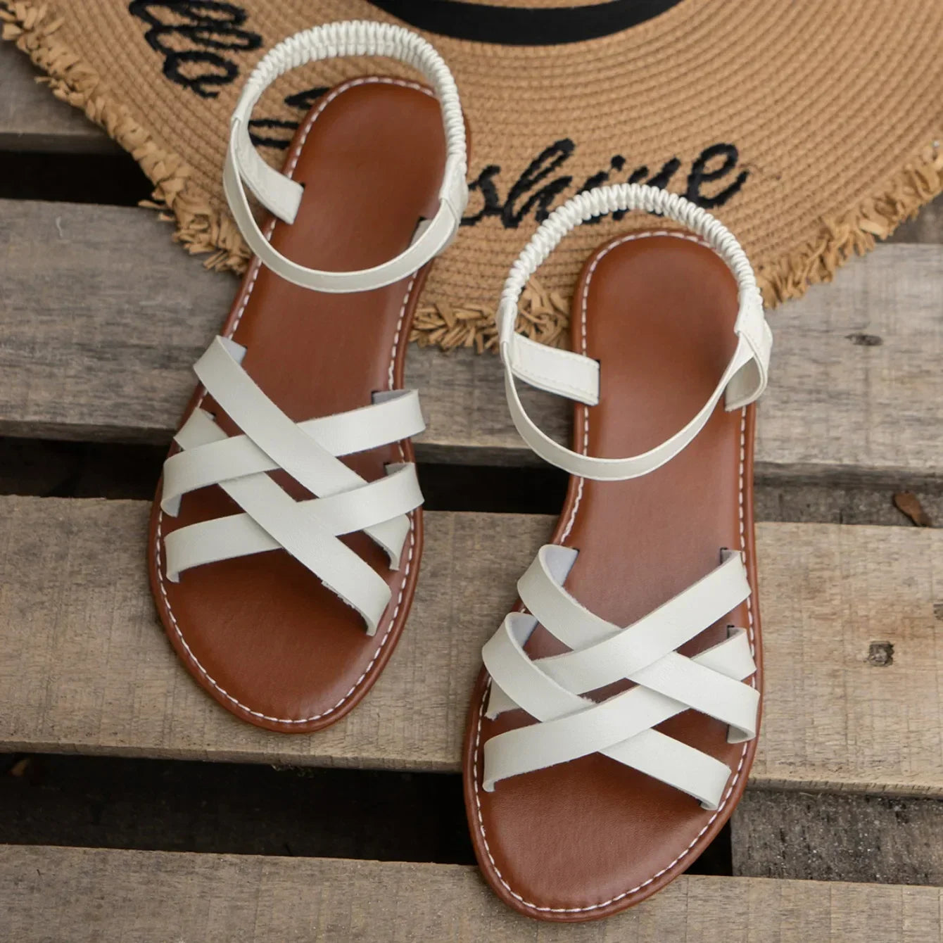 Women's summer sandals with braided straps, cushioned footbed, flexible ankle