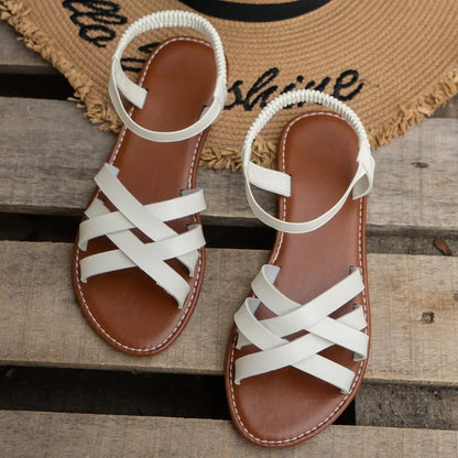 Women's summer sandals with braided straps, cushioned footbed, flexible ankle