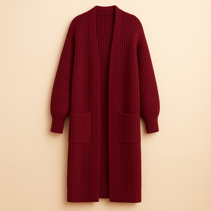 Damen Langer Strick-Cardigan Mit Offener Front Und Oversized-Passform