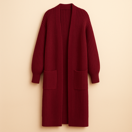 Women's Long Knit Cardigan with Open Front and Oversized Fit