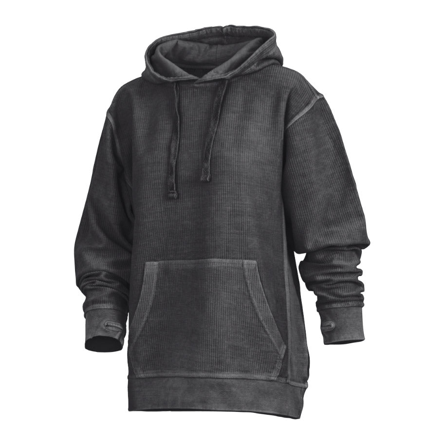 Damen Hoodie Mit Stone-Wash-Optik, Kängurutasche Und Daumenöffnungen