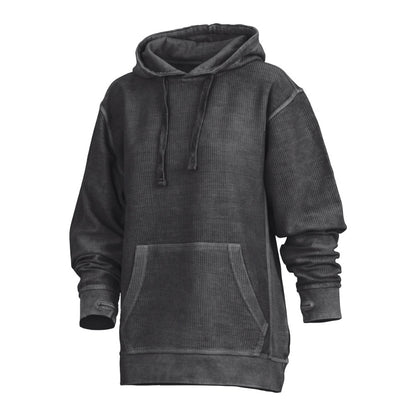 Damen Hoodie Mit Stone-Wash-Optik, Kängurutasche Und Daumenöffnungen