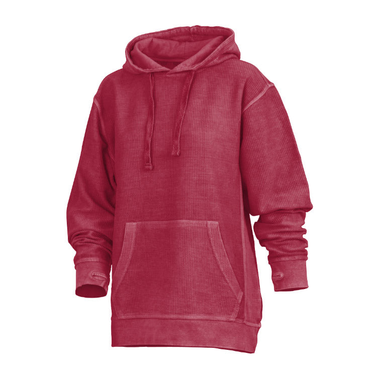 Damen Hoodie Mit Stone-Wash-Optik, Kängurutasche Und Daumenöffnungen