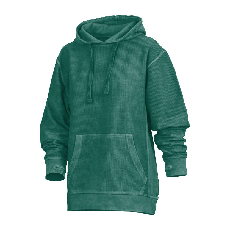 Damen Hoodie Mit Stone-Wash-Optik, Kängurutasche Und Daumenöffnungen