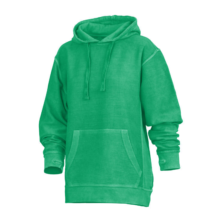 Damen Hoodie Mit Stone-Wash-Optik, Kängurutasche Und Daumenöffnungen
