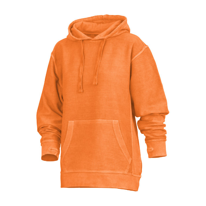 Damen Hoodie Mit Stone-Wash-Optik, Kängurutasche Und Daumenöffnungen