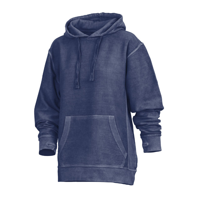 Damen Hoodie Mit Stone-Wash-Optik, Kängurutasche Und Daumenöffnungen