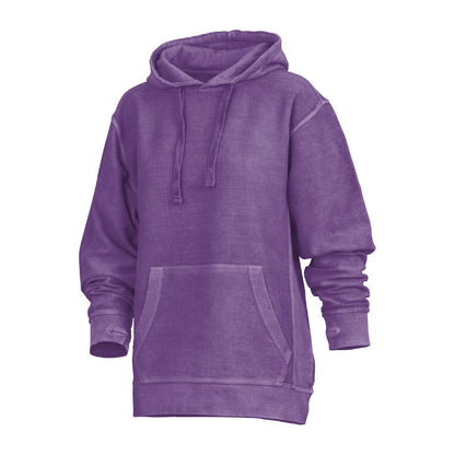 Damen Hoodie Mit Stone-Wash-Optik, Kängurutasche Und Daumenöffnungen