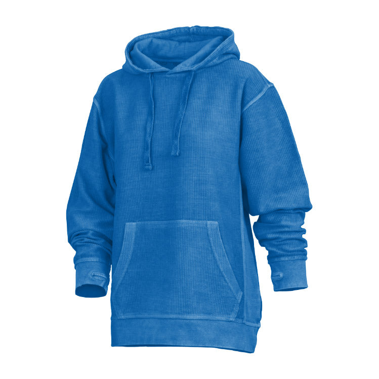 Damen Hoodie Mit Stone-Wash-Optik, Kängurutasche Und Daumenöffnungen