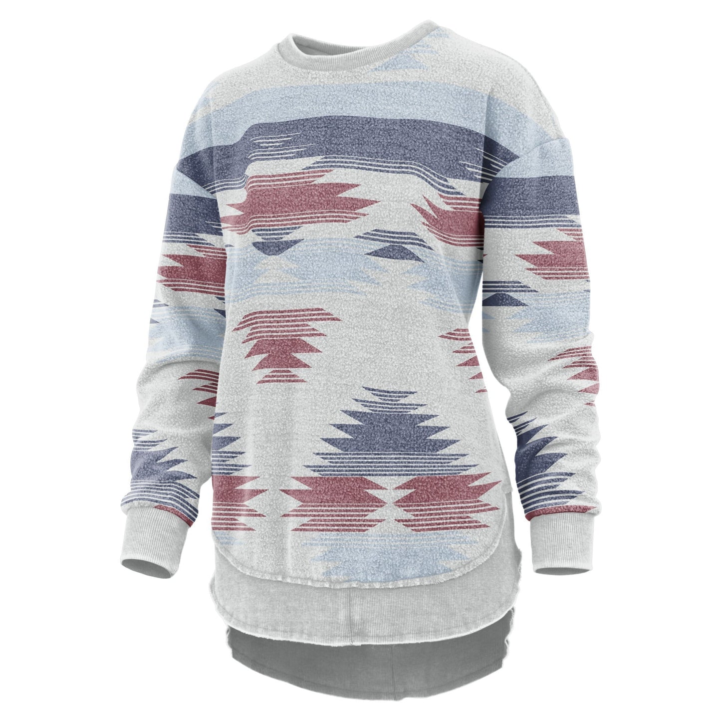 Women's Fleece Poncho with Reversed Fabric and Aztec Print