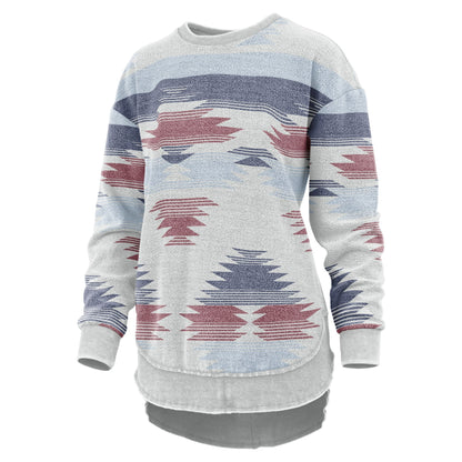 Women's Fleece Poncho with Reversed Fabric and Aztec Print