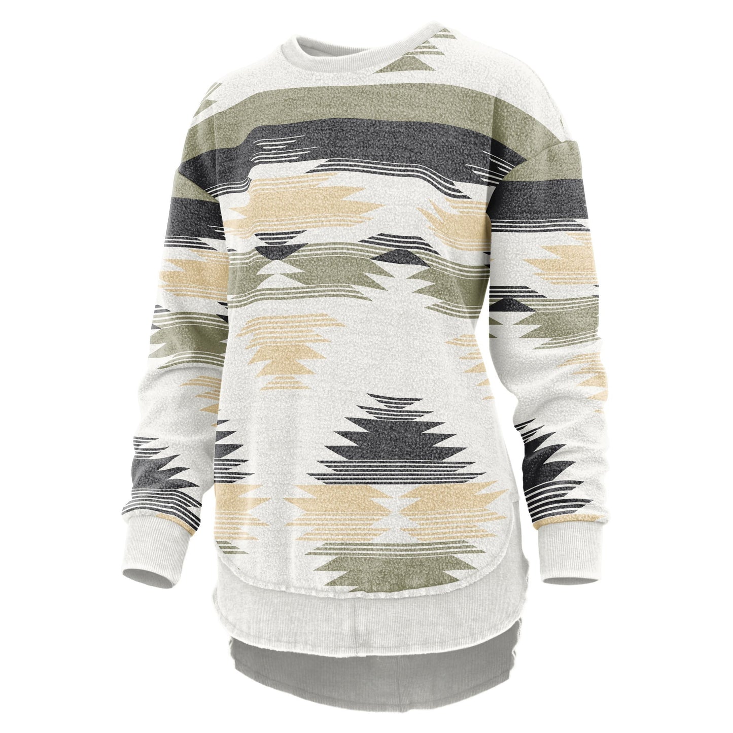 Women's Fleece Poncho with Reversed Fabric and Aztec Print
