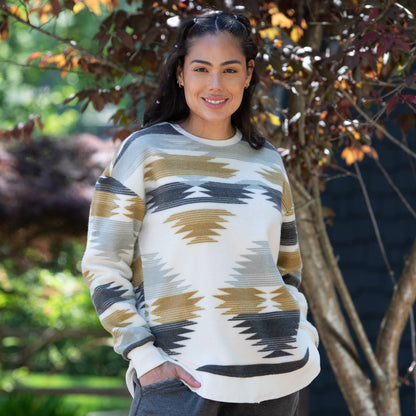 Women's Fleece Poncho with Reversed Fabric and Aztec Print