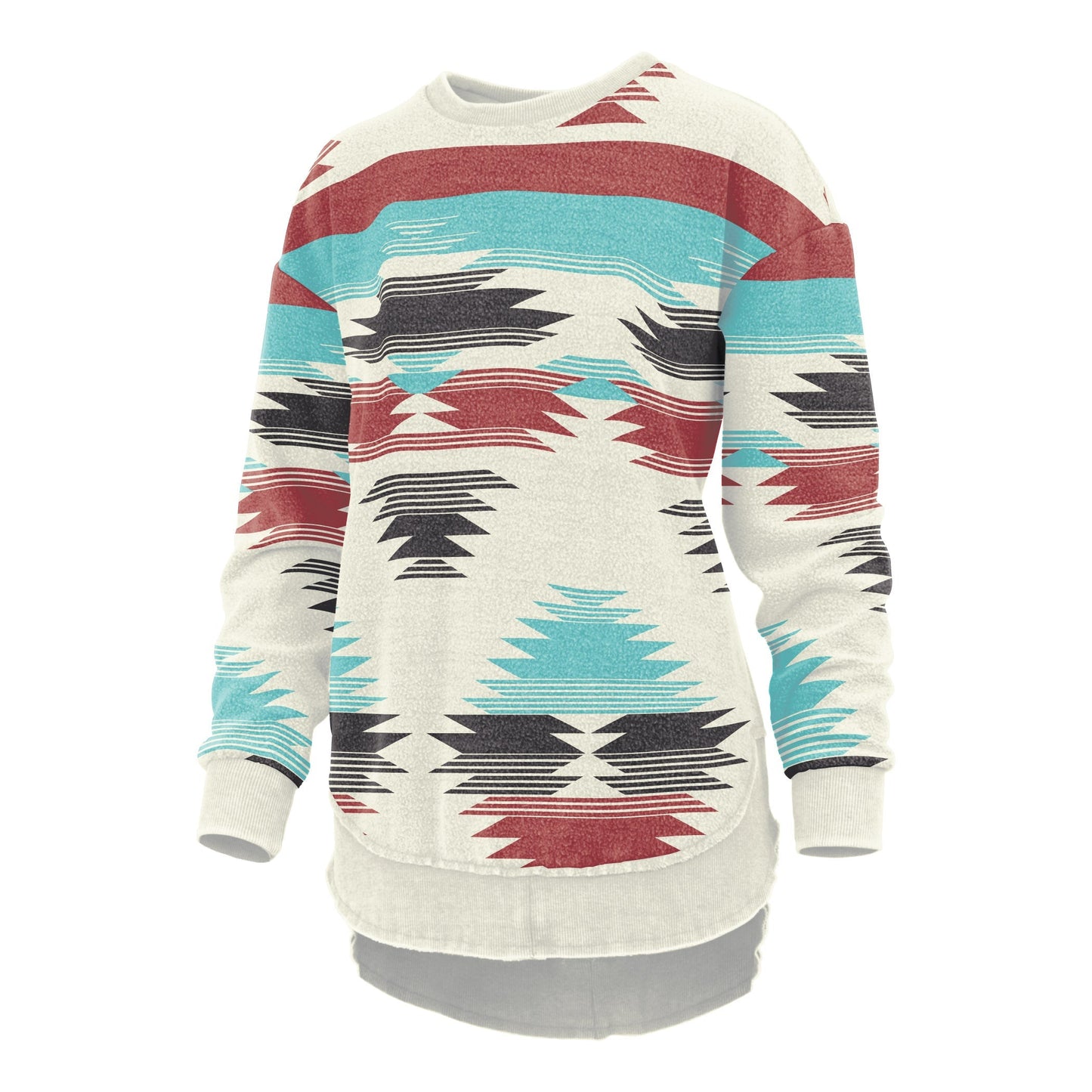 Women's Fleece Poncho with Reversed Fabric and Aztec Print