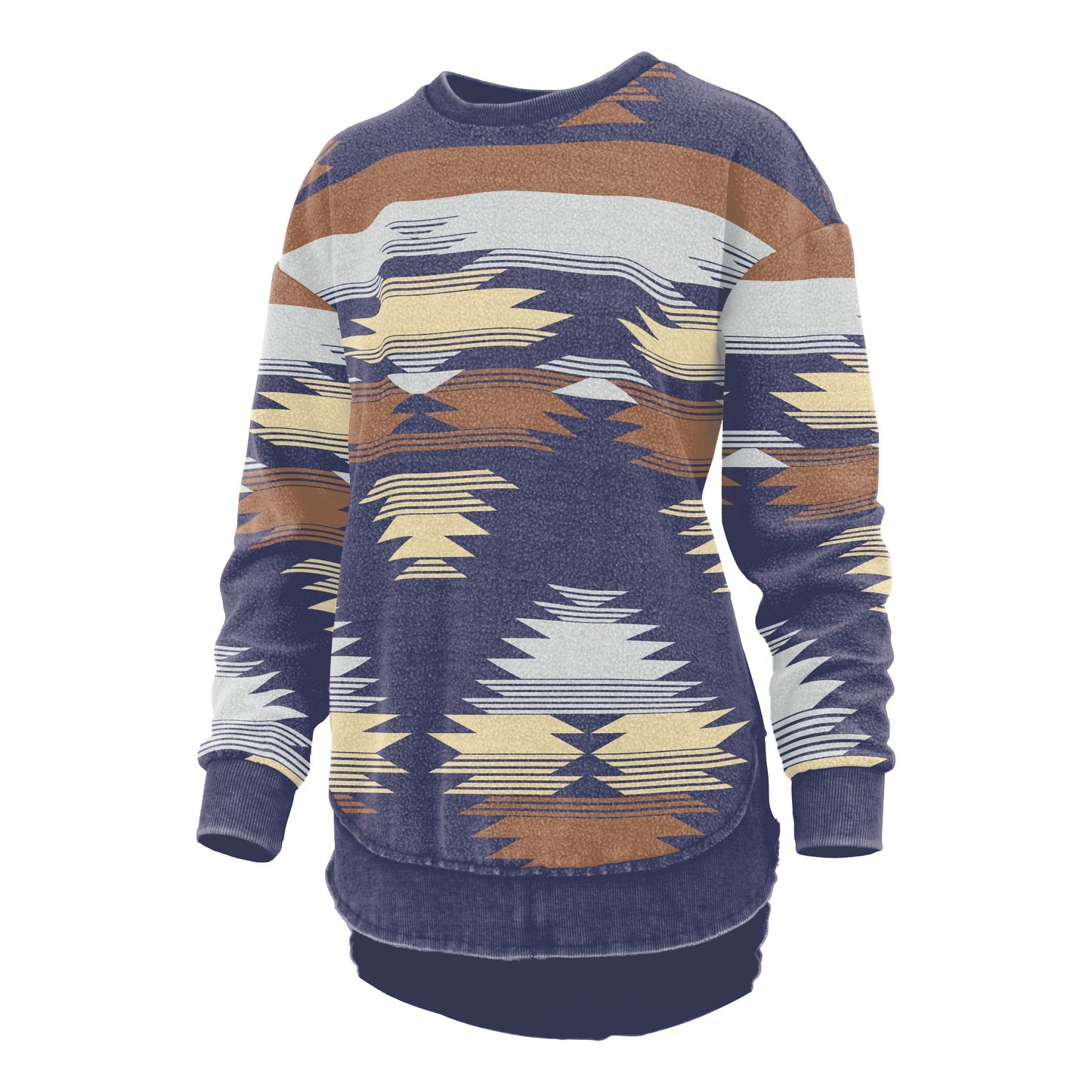 Women's Fleece Poncho with Reversed Fabric and Aztec Print