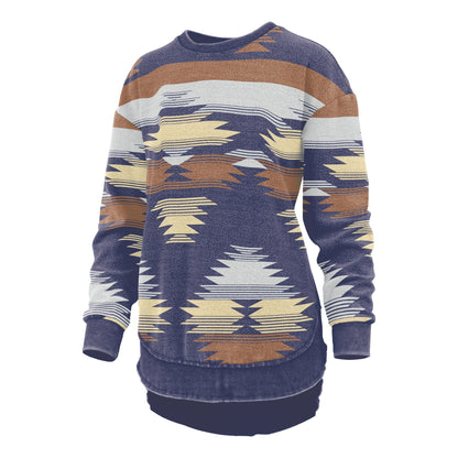 Women's Fleece Poncho with Reversed Fabric and Aztec Print
