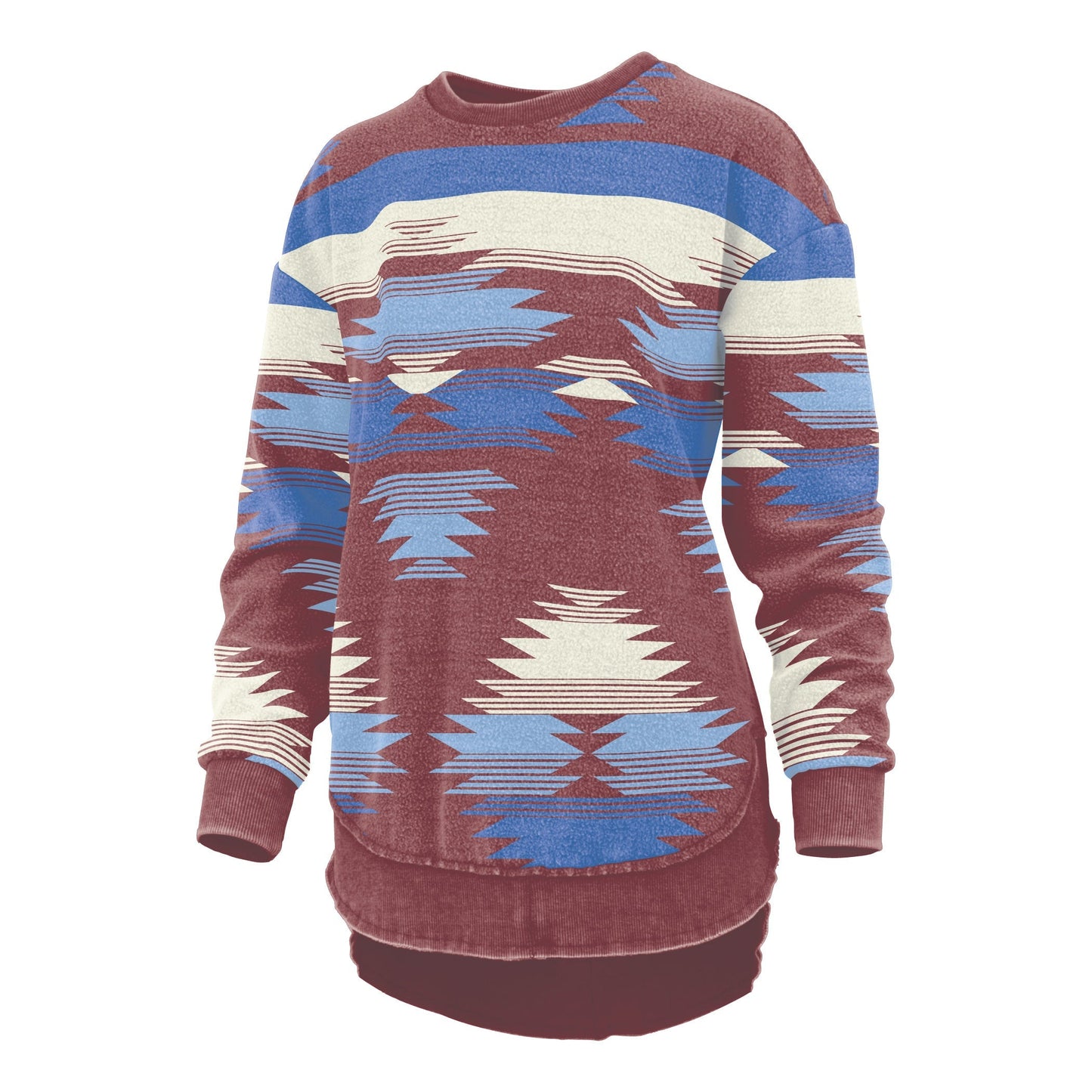 Women's Fleece Poncho with Reversed Fabric and Aztec Print