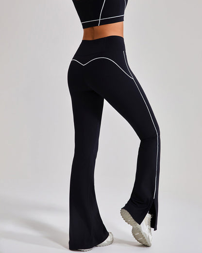 Damen High Waist Schlagleggings mit Kontrastbesatz