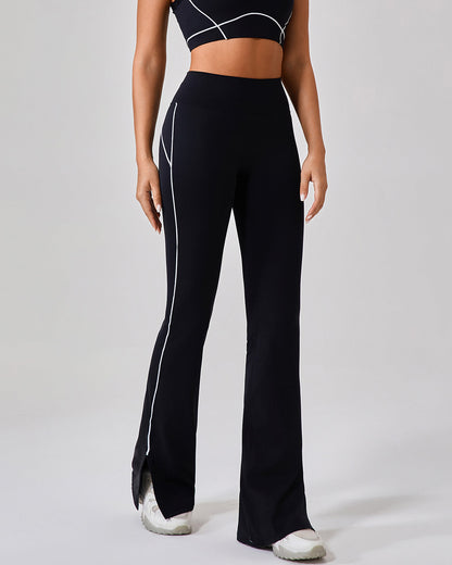 Damen High Waist Schlagleggings mit Kontrastbesatz