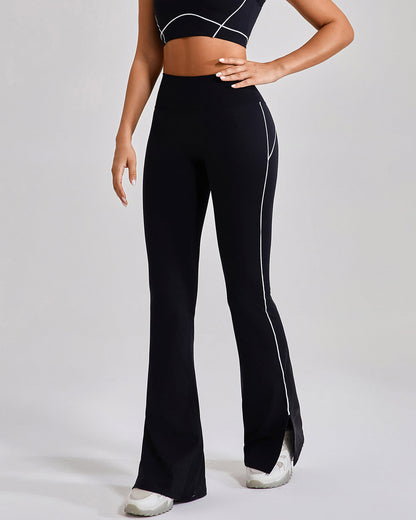Damen High Waist Schlagleggings mit Kontrastbesatz