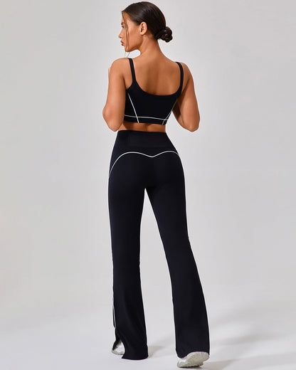 Damen High Waist Schlagleggings mit Kontrastbesatz