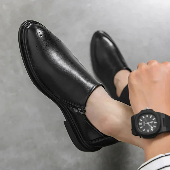 Men's Loafer with Brogue Details, Side Zipper, Padded Insole