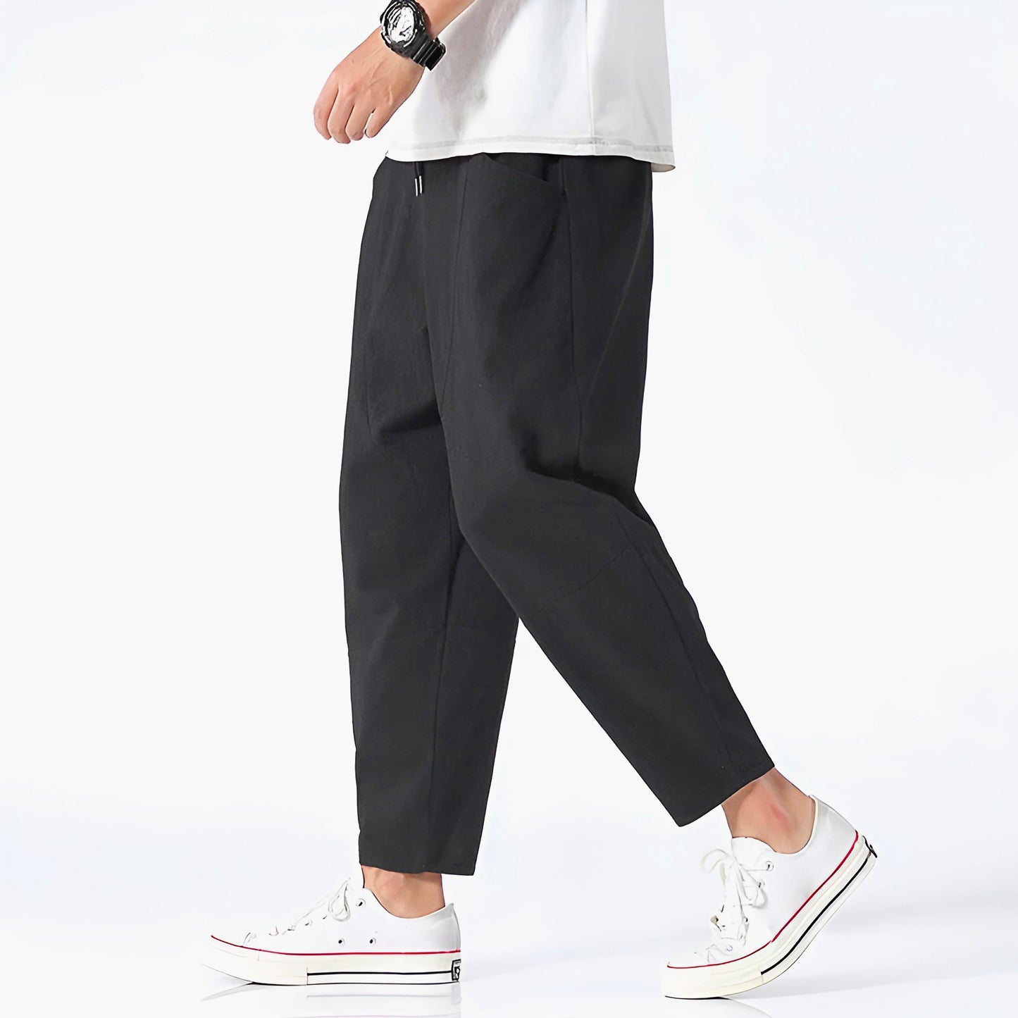 Herren Cropped Hose mit Relaxed Fit und Kordelzugbund – Atmungsaktives Design