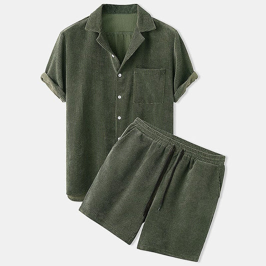Herren Sommer-Shorts-Set: Kurzarmhemd Und Shorts Im Cord-Stil