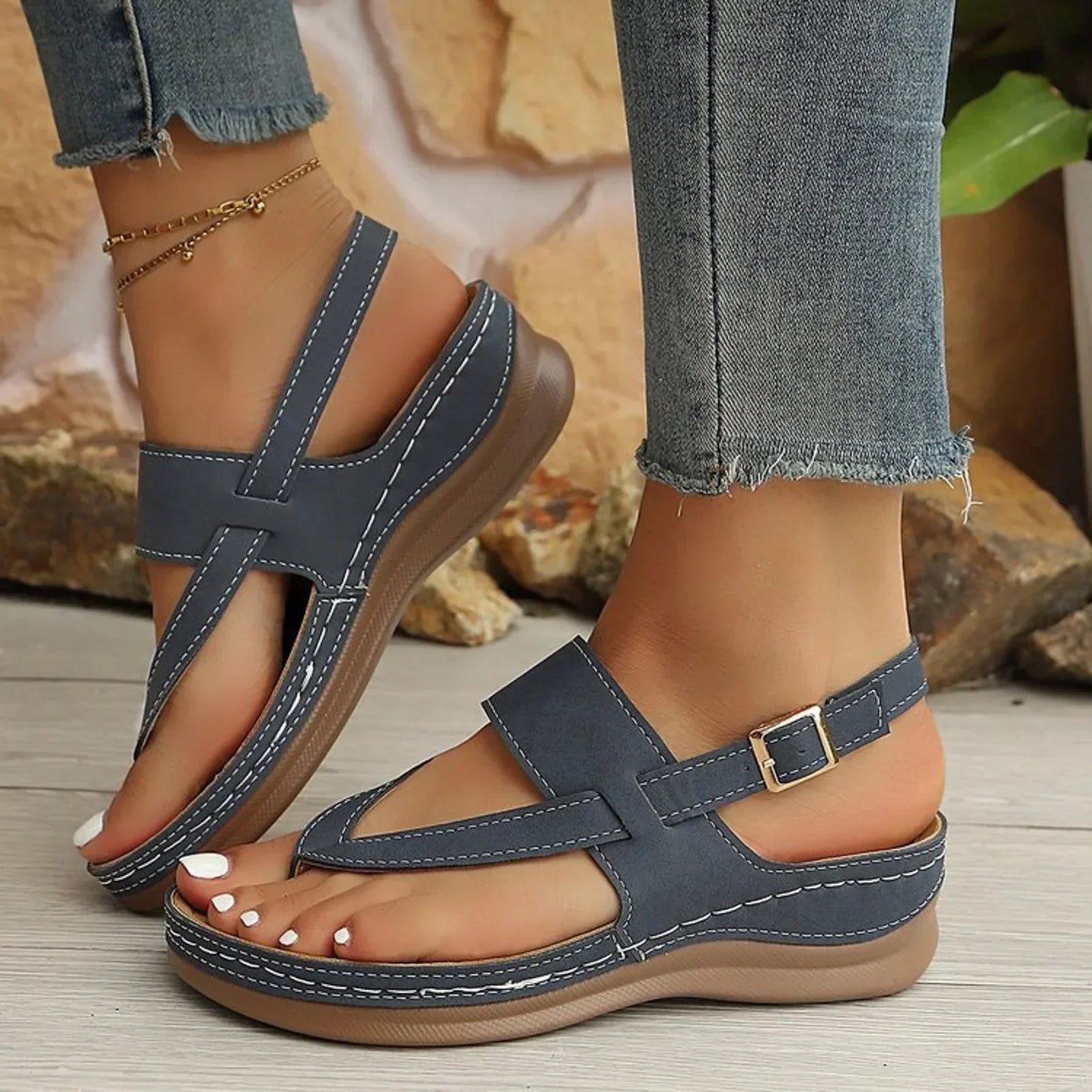Damen-Sommer-Plateausandalen Mit Breiten Riemen, Dicker Sohle, Zum Hineinschlüpfen